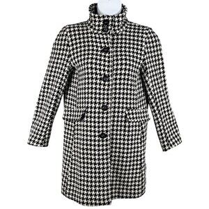 Calvin Klein Women 8 Houndstooth Wool Blend Coat Black White Button Up Old Money